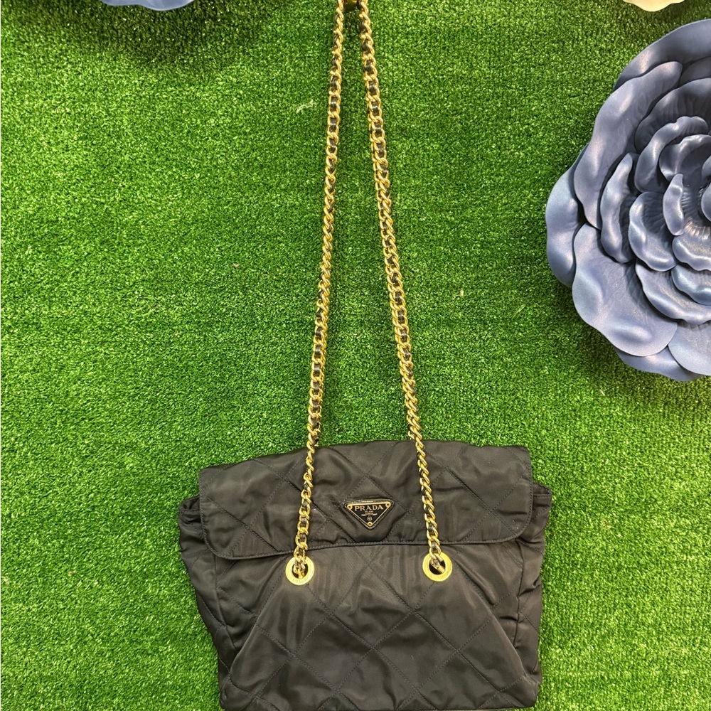 Prada Nylon Navy Blue Quilted Crossbody Purse Gold Hardware
